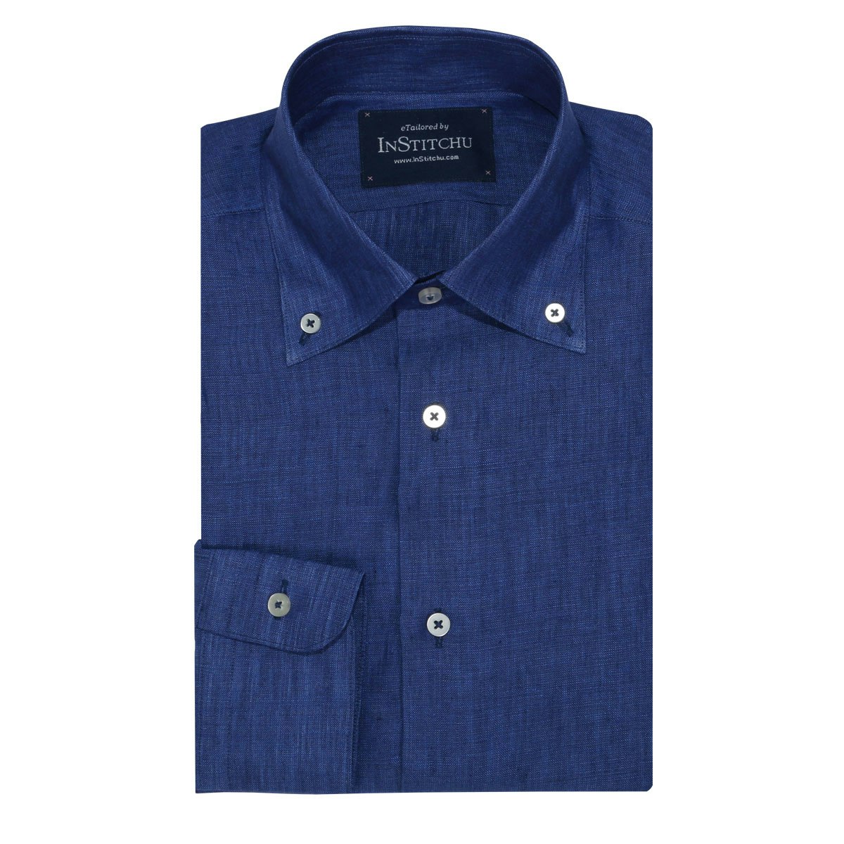 InStitchu Collection Royal Blue Linen Button Down Shirt