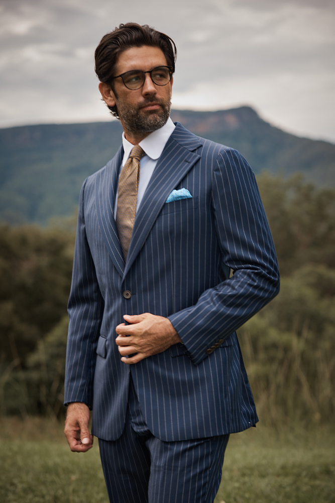 Navy pinstripe jacket sale